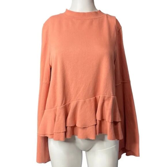 BP Mock Neck Ruffle Belle Sleeve Top Peach Size Medium - Picture 1 of 3